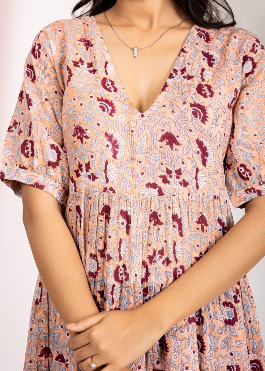 Hand Block Printed Jaipuri Cotton Maxi Dress| Summer Cotton Floral Dress |  eBay