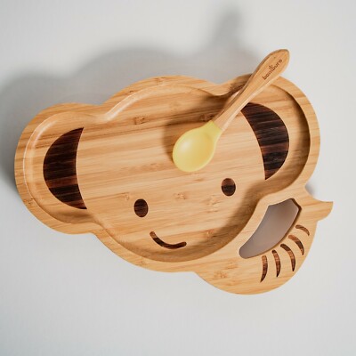Süßes Baby Elefant Bambus Baby Teller & Löffel Set mit Saugnapf - Gelb