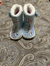 GIRLS DISNEY FROZEN II SLIPPERS BOOTS Size 7-8 BLUE SEQUINS ELSA