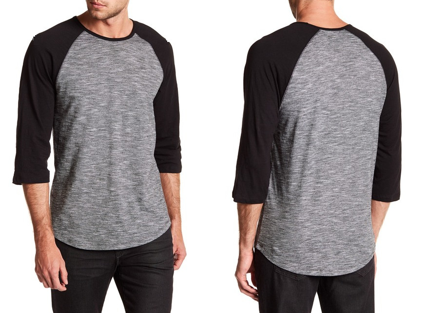 NOIZE Raglan 3/4 Length Sleeve Tee Gray/Black, Size L