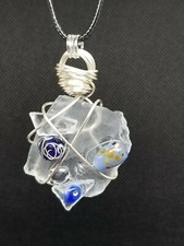 Handmade sea glass necklace wire wrapped with beads 18 inches