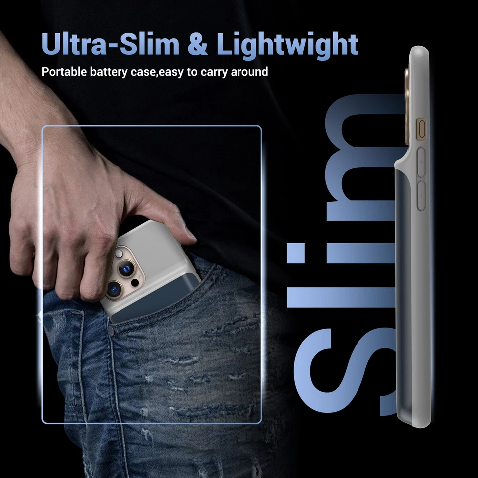 7000mAh For iPhone 16 Pro Max External Battery Charger Case Power Bank-Blue - Image 2 of 4