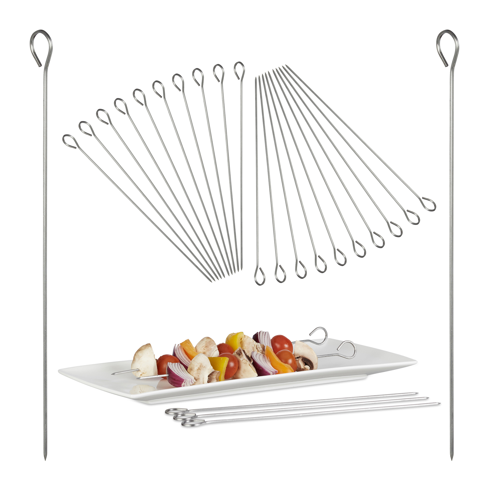 20X Pinchos De Chasquido De Acero Inoxidable Pinchos De Barbacoa 30 Cm Pinchos De Carne Agujas De Carne