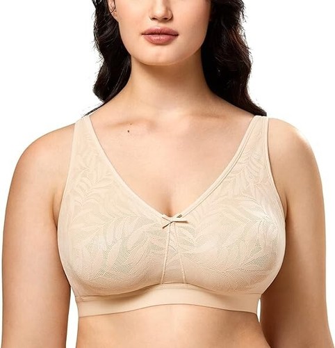 Women's Wireless Bra Full Coverage Plus Size Unlined Comfort Sleep Lace Bras 40F