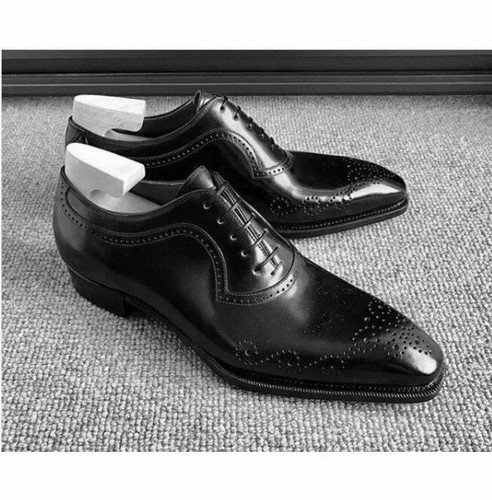 Handmade Men Black Oxford Shoes, Brogue 
