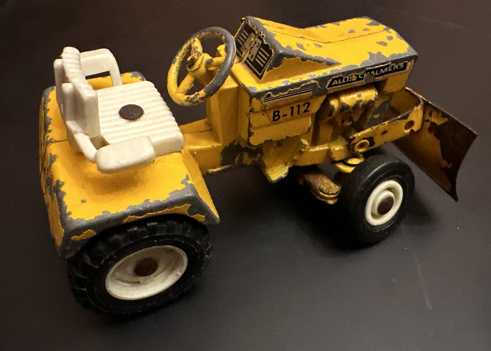 Vintage ERTL Allis-Chalmers 1/16 diecast yellow B-112 tractor, mower, plow Toy - Image 4 of 4