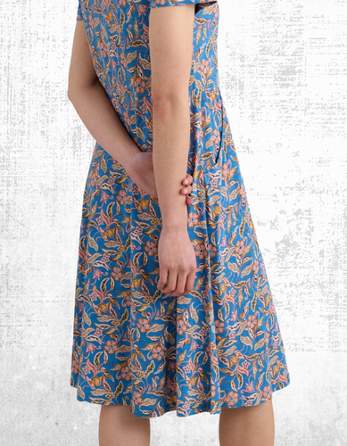 Ex Seasalt Women’s Short Sleeve Fit and Flare Dress in Blue Floky Bloom - Picture 7 of 9