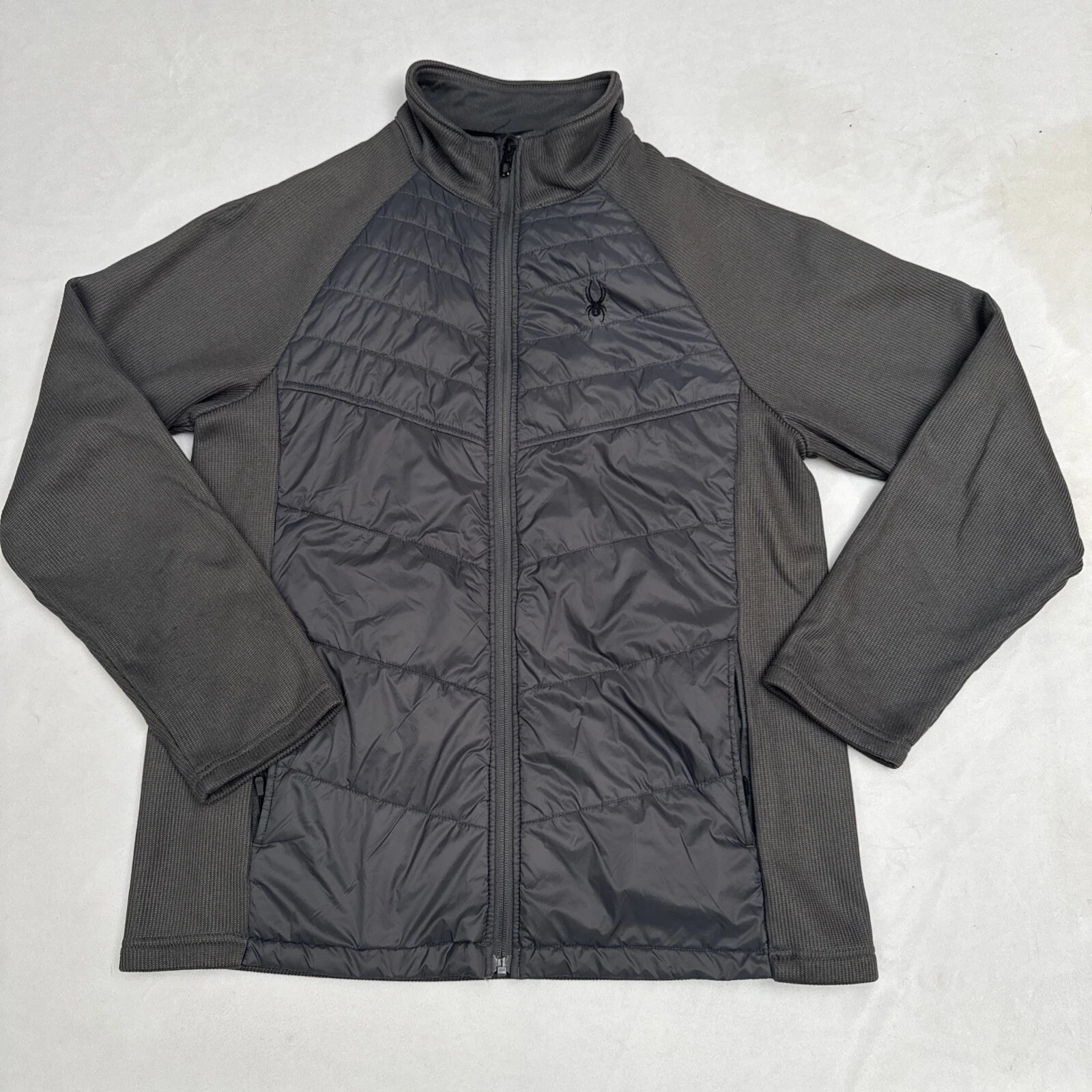 Spyder Hybrid Jacket Mens Size M Lightweight Full Zip Puffer Knit Gray