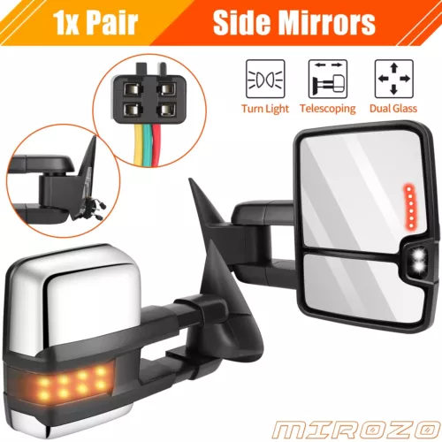 1 Pair Power LED Signal Tow Mirrors For 1988-1998 Chevy GMC C/K 1500 2500 3500