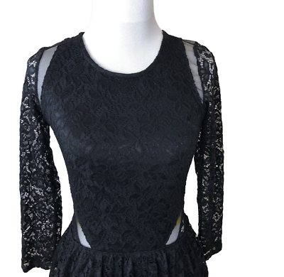Abercrombie & Fitch Women's Black Lace Long Sleeve Skater Style Dress Small  | eBay