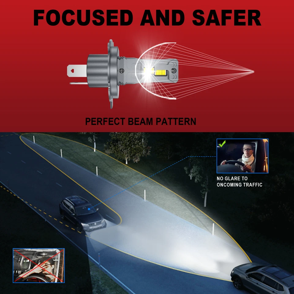 H4 LED Bombilla Faros De Coche Luz de Carretera y luz de Cruce Blanco 16000LM - Imagen 3 de 4