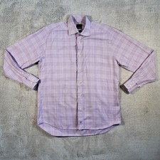 David Donahue Button Up Dress Shirt Mens 16 34/35 Purple Check Long Sleeve