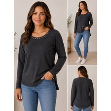Michael Kors Womens Long Sleeve Top Medium Gray Heather Knit Crew Neck