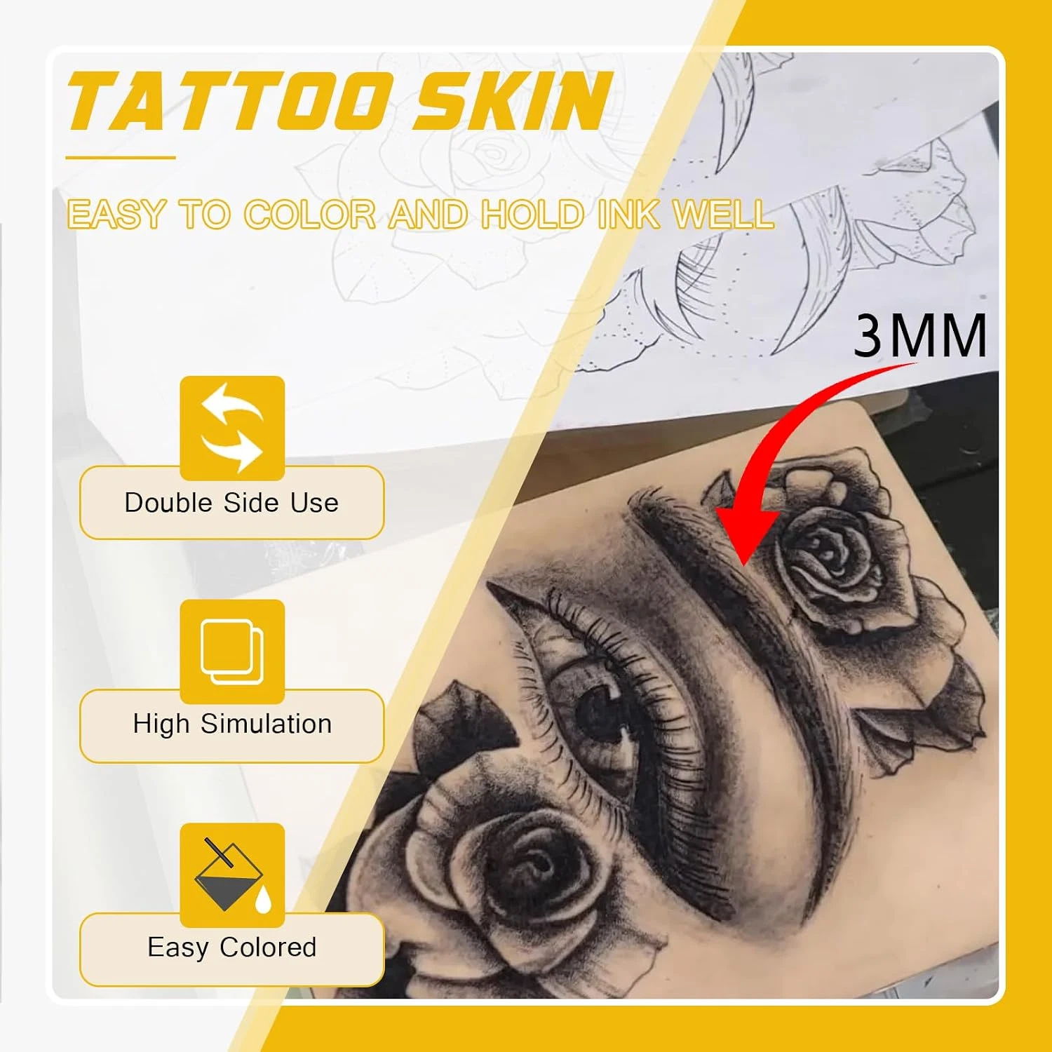 3Pcs 3Mm Thick Tattoo Practice Skin, 7.4 X 5.6 Inch Double-Sided Soft Silicone F image 2