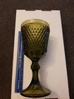 Vintage Indiana Glass Diamond Point Olive Green Compote Vase 11"