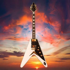 Electric Guitar Solid Body Fly V White Mahogany Body & Neck HH Pickup