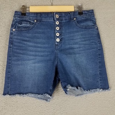 Style & Co Jean Shorts Women's 12 Button Fly Cut-Offs Stretch 4.5'' Blue Comfort