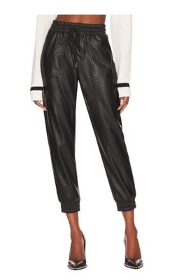 BCBGeneration Faux Leather Joggers Biker Pants Drawstring Elastic L Womens