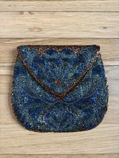 Vintage 1960s Hong Kong Micro Beaded Peacock Evening Bag Purse