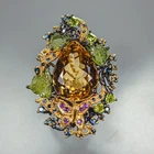 Unique 37 ct+ Natural Citrine Quartz Ring 925 Sterling Silver Size 8.5 /R473210