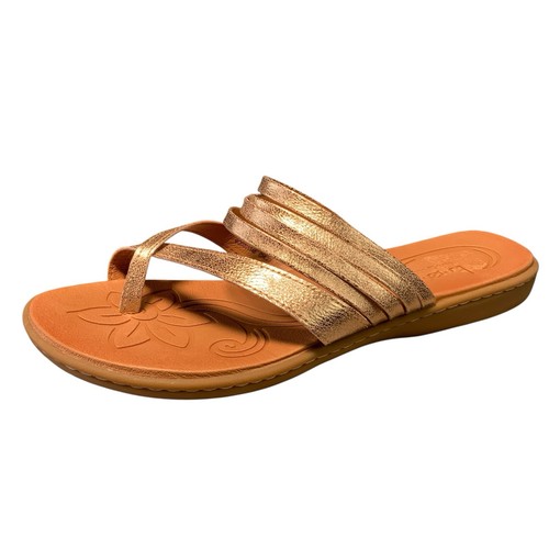BOC Born Concept Women's 11M Gold Metallic Strappy Slide Sandals Comfort
