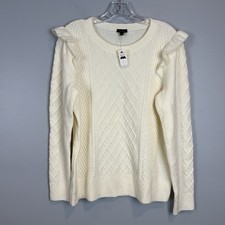 NWT Talbots Cable Knit Ruffle Shoulder Sweater Women  s Size Large Cream Ivory
