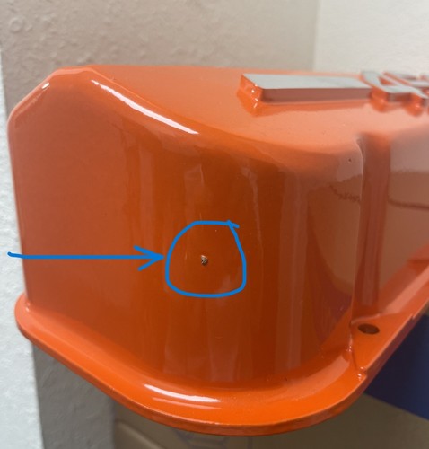 Big Block Chevy 454 Valve Covers - Orange - Raised Logo - SECONDS, Small Blems - Picture 6 of 8