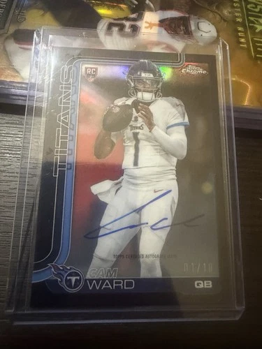 Topps 2025 Chrome Football Cam Ward Titans Rookie Autograph Serial #01/10