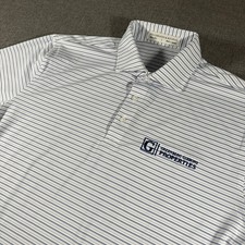Holderness Bourne Polo Shirt Mens L Blue White Striped Tailored Fit Golf Logo