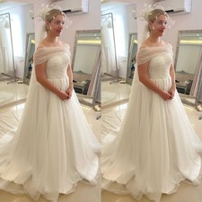 Elegant Wedding Dresses White Beach Ivory A Line Off Shoulder Pearl Bridal Gowns