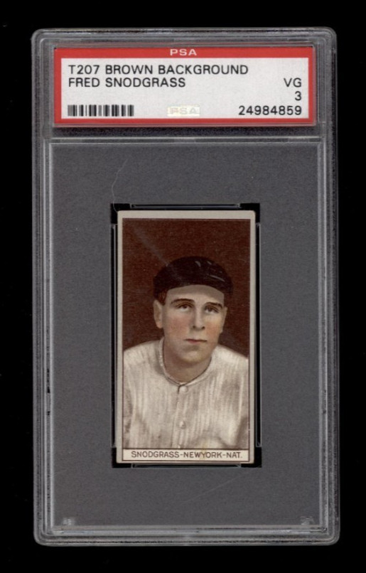 T207 FRED SNODGRASS PSA VG 3 BROWN BACKGROUND NEW YORK RECRUIT CIGARS