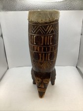 African Style Carved Wooden Bongo Drum (12” Tall)