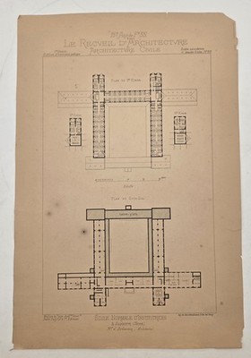 2 Gravurbretter 1880 École Normale d'Institutruces Architektursammlung sehr guter Zustand