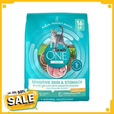 Purina ONE Plus, Sensitive Skin & Stomach, Dry Cat Food, Turkey, 16 lb Bag 2.09 per pound