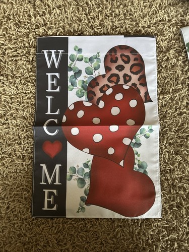 Valentine Valentine’s Hearts Double Sided 12x18 In Garden Flag Burlap - Picture 1 of 1