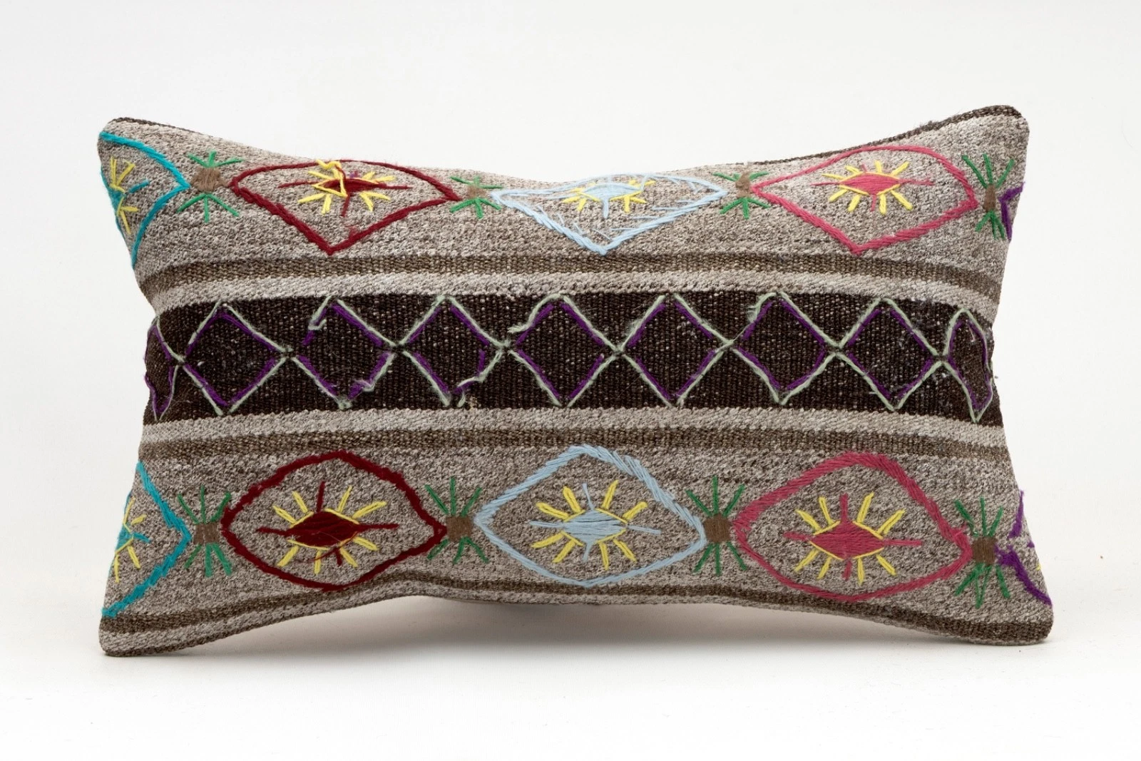 Decorative Pillow Cover, 12x20 in, Turkish Kilim Cushion, Boho Sofa Throw Pillow