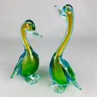 Murano Italy Sommerso Seguso Art Glass PAIR Duck Swan Bird Figure SET Blue Amber