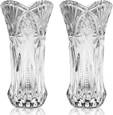 Glass Vases (2 Pack) - 24.5cm/9.64 Inches Tall Clear Crystal Decorative