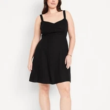 Old Navy Black Sundress Fit N Flare Smocked Ruched Shirred Pockets Festival XL