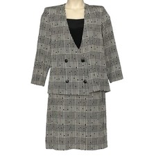 VTG 80s ACT II Women Suit 12 Ivory Houndstooth Check Plaid Power Classic Office