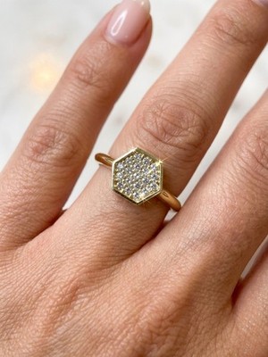 14K Gold Diamond Hexagon ring