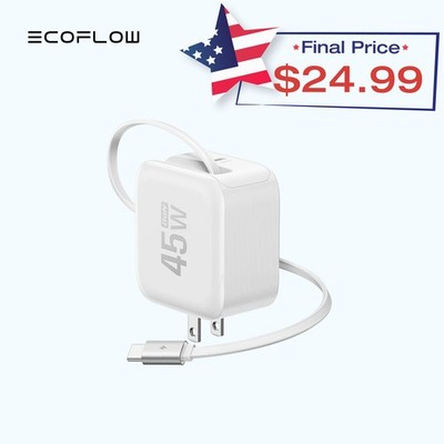 EcoFlow 3-in-1 45W USB C Charger with Retractable Cable 2-Port Fast Charger