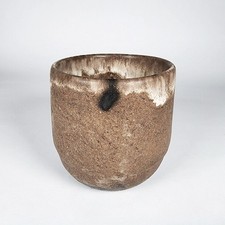 McCartys Pottery Vessel Vase Bowl Nutmeg Brown Cream Mississippi River 4.2" Tall