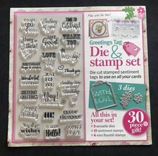 Greetings Tag phrases sentiments birthday thank you die & clear stamp craft set