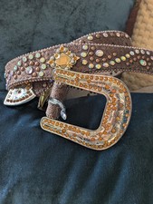Western-style rhinestone studded leather belt from Bit and Bridle size L Cowgirl