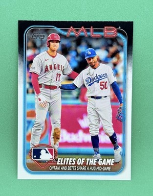 2024 Topps #138 Elites of the Game: Ohtani and Betts Share a Hug Mid-Game