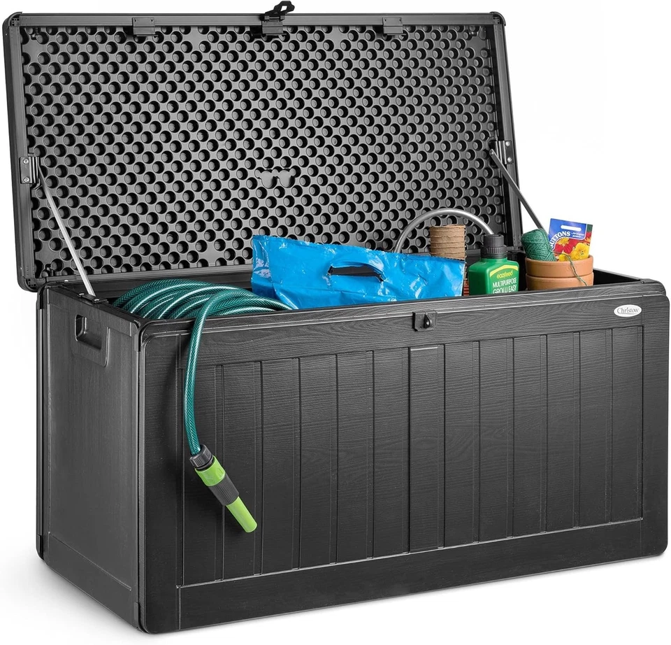 Rustic Black & Grey Garden Storage Box - 190 Litres with Lockable Reinforced Lid - Image 3 of 4