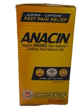 Anacin Aspirin 400mg Caffeine 32mg Pain Reliever & Aid Fast Relief 100ct 6 Pack