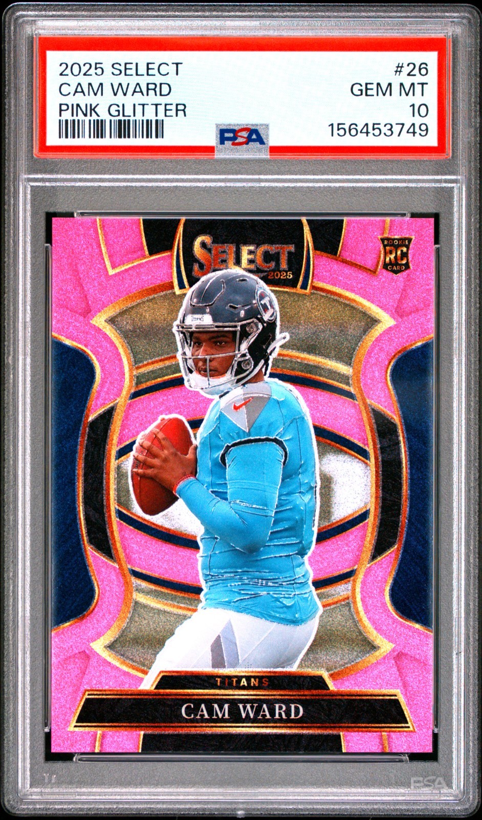 2025 Panini Select Concourse Cam Ward #26 Pink Glitter /15 PSA 10 GEM Rookie