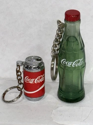 Vtg Can Shaped Advertising Pocket Lighter - Coca-Cola & Bottle Key Chain Lot